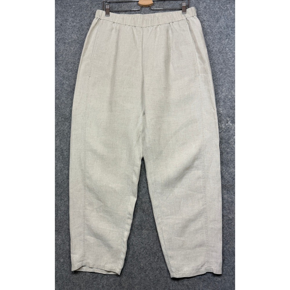 Eileen Fisher Organic Linen Barrel Pants Womens M Beige Pull On Elastic Waist